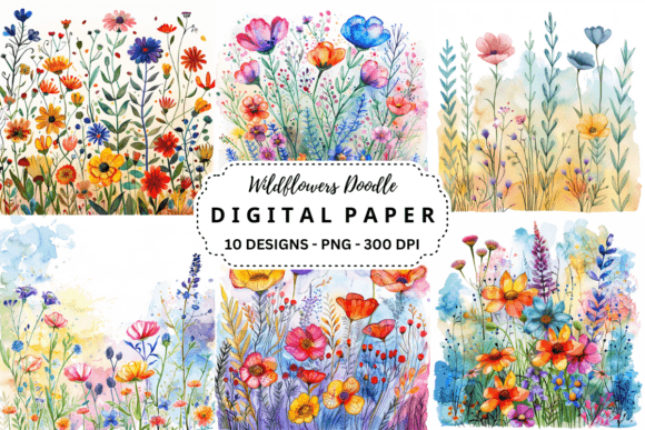 Download Watercolor Wildflowers Doodle Background - Doodle background Collection