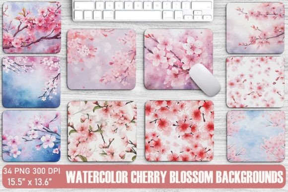 Download Watercolor Cherry Blossom Backgrounds Bundle - Background Collection