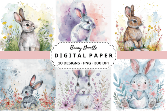 Download Watercolor Bunny Doodle Background - Doodle background Collection